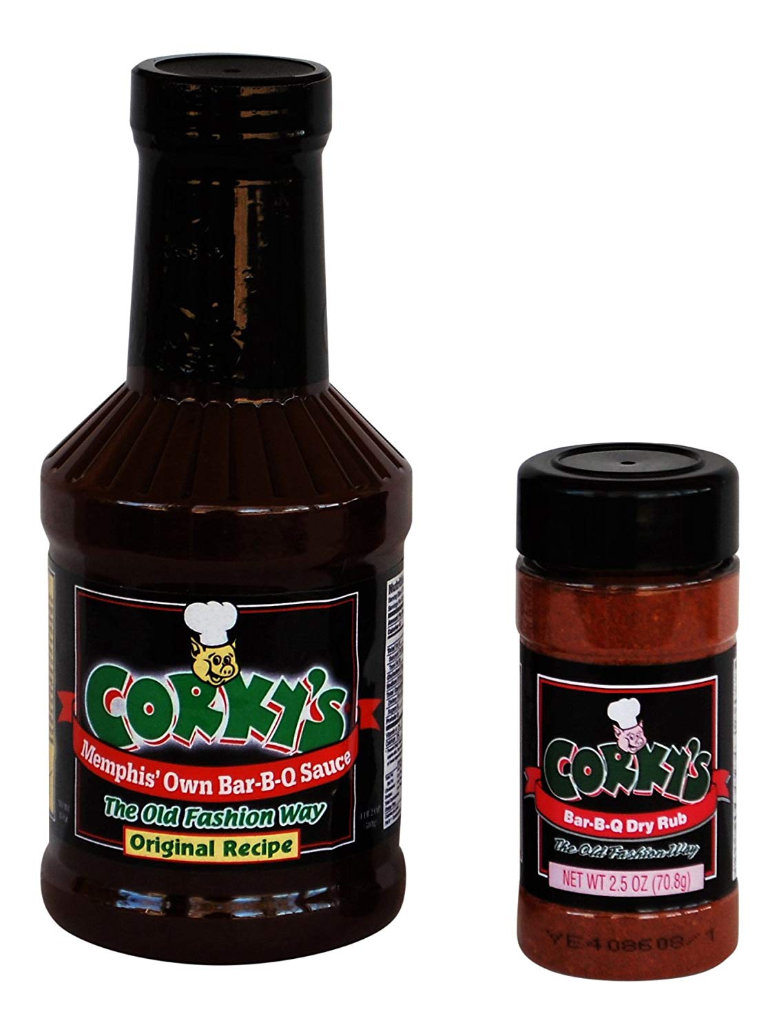 Corky's Barbecue Starter Bundle - 2 Items - 1 Bottle Original Recipe Bar-B-Q Sauce, 1 Jar of Bar-B-Q Dry Rub
