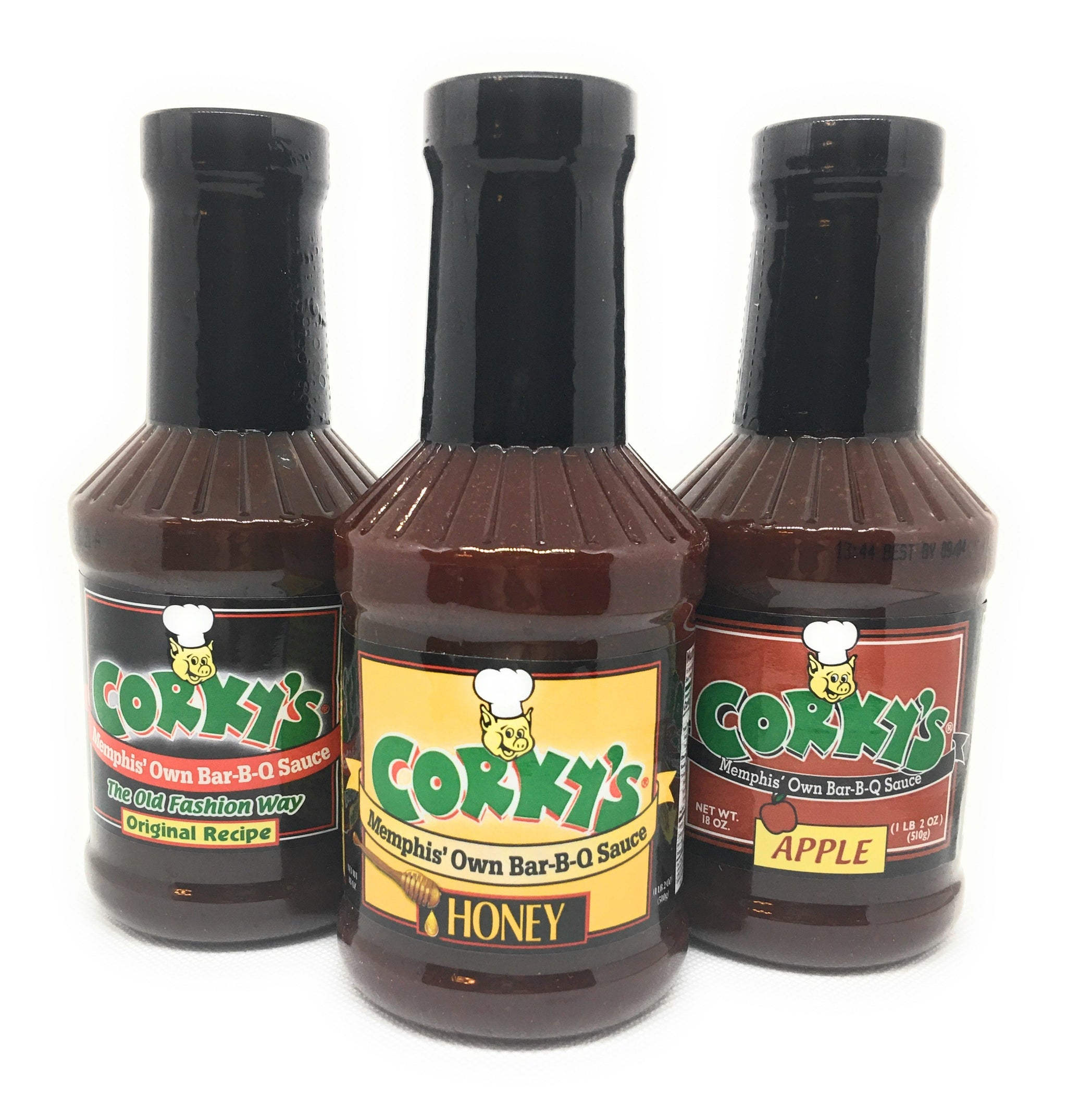 Corky's Set of (3) 18-oz Original, Honey & Apple BBQ Sauces